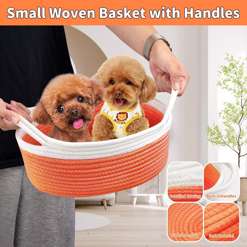 Yeeeasy Small Woven Basket with Gift Bags and Ribbons Cute Baskets for Gifts Empty 12"x8"x5" Small Rope Toy Basket for Babies Baskets for Storage, White & Orange - Image 5
